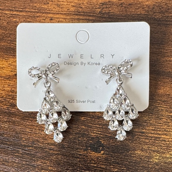 Jewelry - Sparkling Silver Bow Drop Earrings
